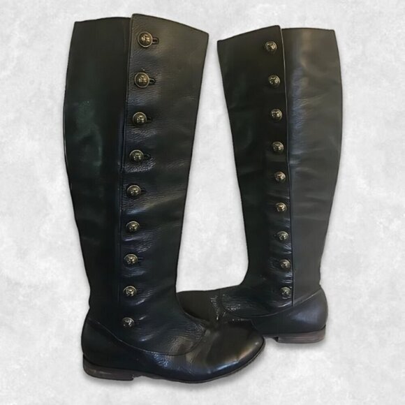 Steven by Steve Madden Greyson Boots Leather Knee-High Button Closure Black W 9 - Picture 3 of 15